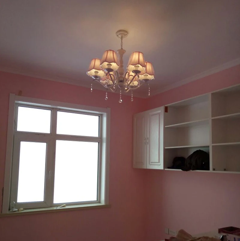 Imagem -04 - Americano Lustre Quarto das Crianças da Menina da Princesa Rosa de Pano Simples Europeu Quarto Mediterrâneo Ferro Lustres de Cristal da Lâmpada Luminária para Decoração Lustre Quarto Menino Luminária Led Infantil