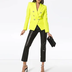 HIGH STREET New Fashion 2024 Classic Designer Blazer Jacket Women's Lion Metal Buttons Double Breasted Yellow Blazer Outer