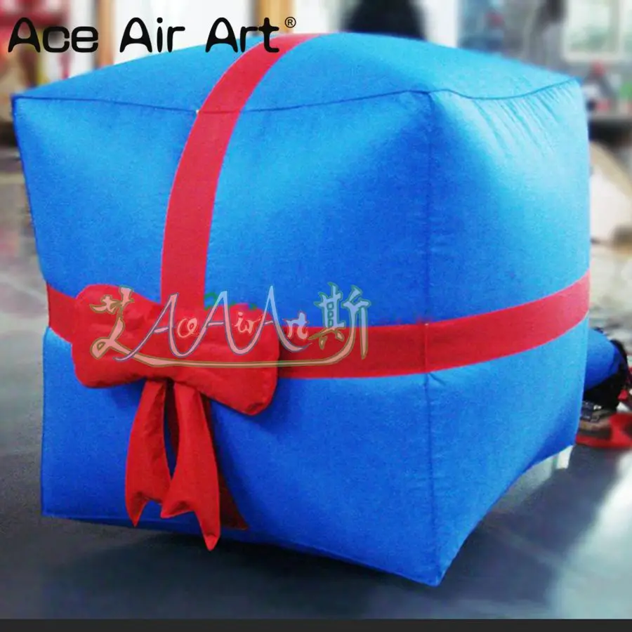 2 m H or Custom Cube Gift Box Inflatable Christmas Gift with Bow for Festival Decorations or Advertising