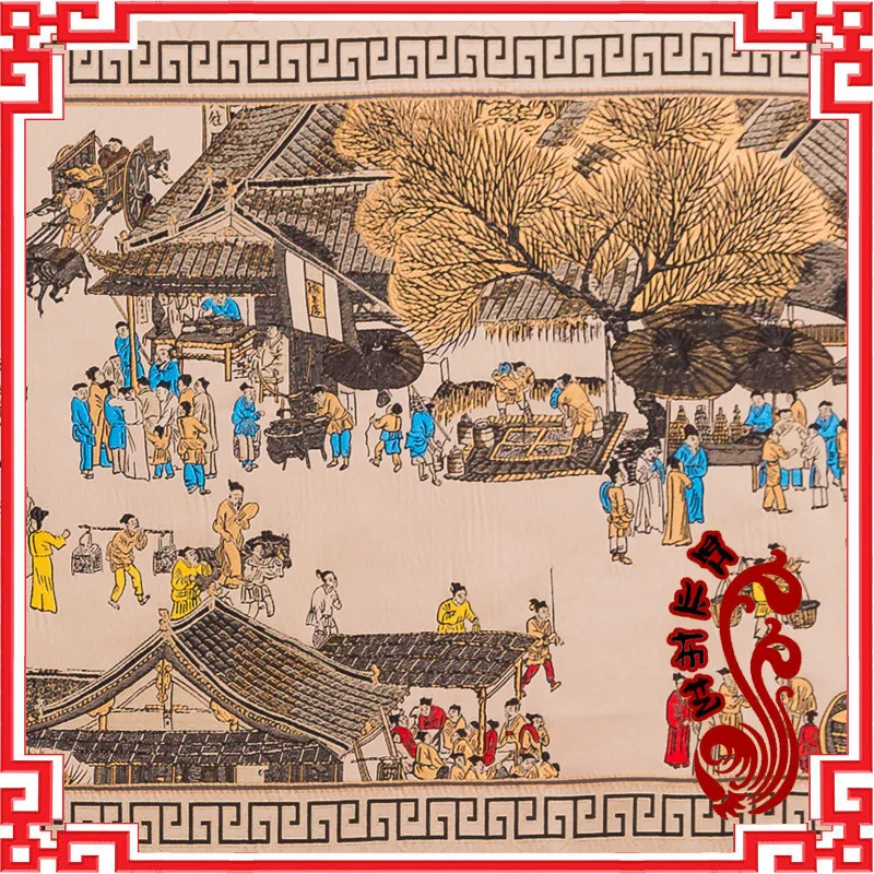 Tissu en brocade chinois, rouleau qingming, tissu jacquard de haute précision, tissu pour coussins de meubles, 50x50cm