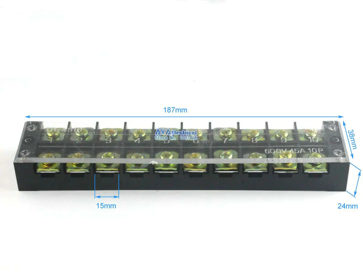 2 Pieces 600V 45A 10 Position Electric Terminal Block Strip Cable Connector TB-4510