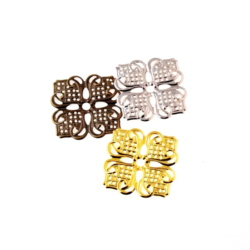 Free shipping 30Pcs Filigree Square Flower Wraps Connectors Metal Crafts Gift Decoration DIY 35x35mm