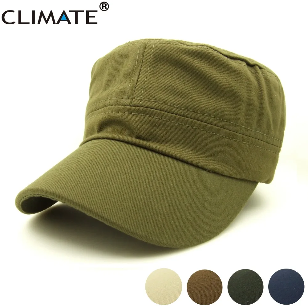 CLIMATE Men Military Army Caps Hat Men Cotton Solid Flat Top Cap Army Hat Men Adjustable Hunting Army Green Caps Hat for Men