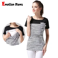 Ropa de maternidad de manga corta para mujer embarazada, Tops de lactancia, ropa de algodón puro, camisetas de lactancia de talla grande