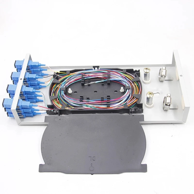Caixa terminal sc fttx ftth-ftth, 12 núcleos, com sc pigtail e adaptador, spcc, 12 ports, patch panel de fibra óptica, sm, elink, engrossado