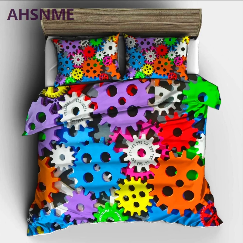 

AHSNME Gear machinery Bedding Set Color Gear Print Quilt Cover for Russia and Australia and European and American Size Market