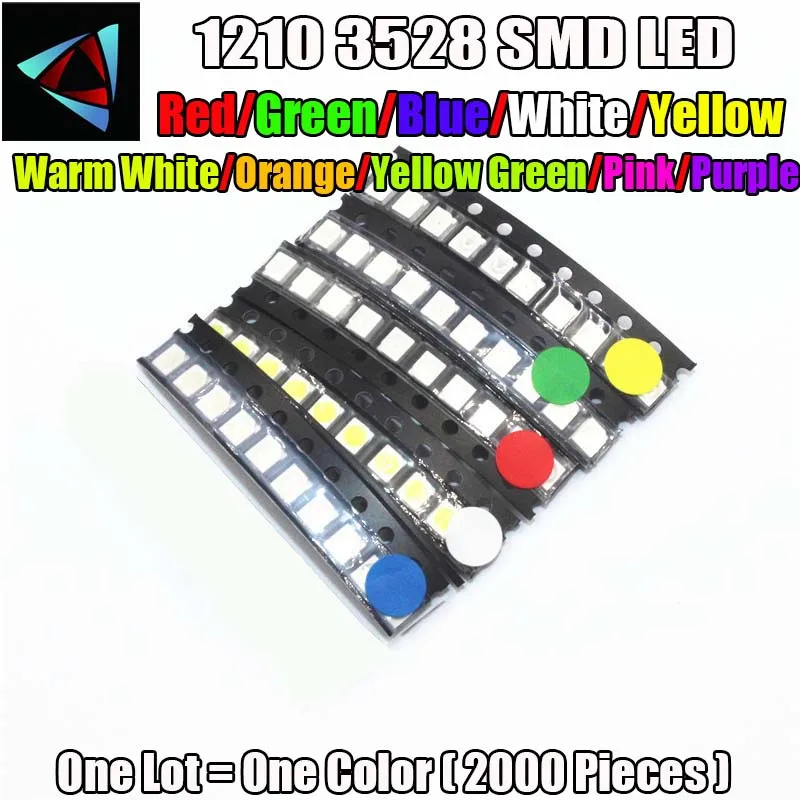 2000pcs Super Bright 3528 1210 SMD LED Red/Green/Blue/Yellow/White/WARM WHITE/UV/RGB ICE BLUE Cold LED Diode 3.5*2.8*1.9mm