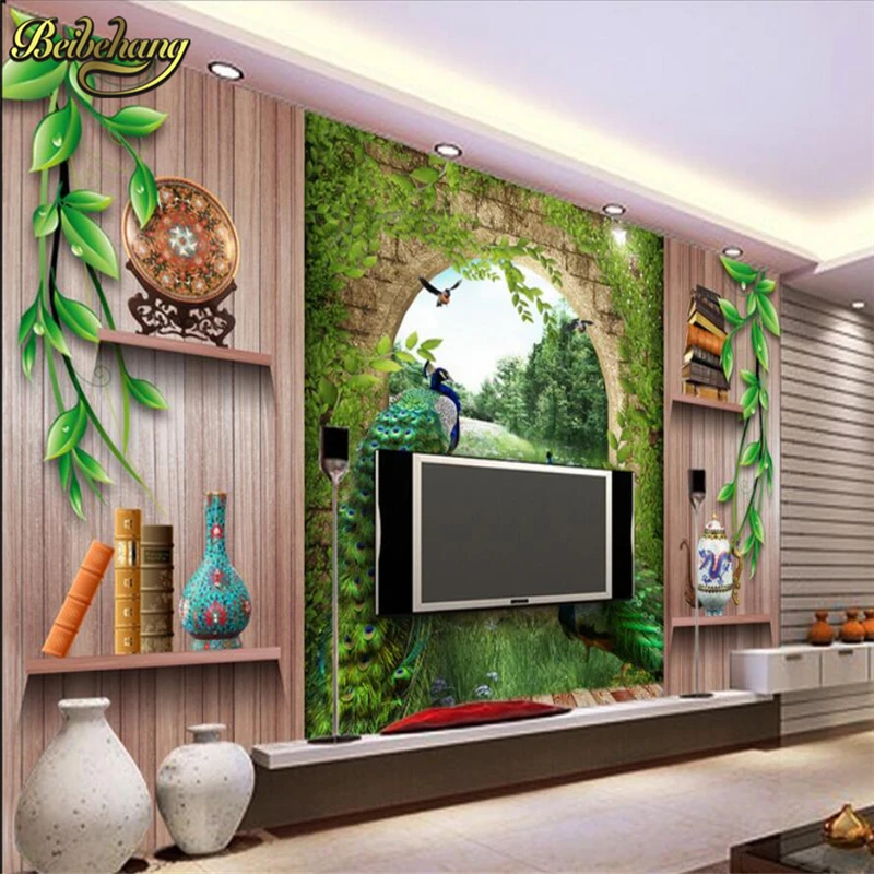 

beibehang Custom papel de parede 3D Photo Wallpaper Bedroom Living Room Backdrop Painting Roman column peacock Mural Wall paper