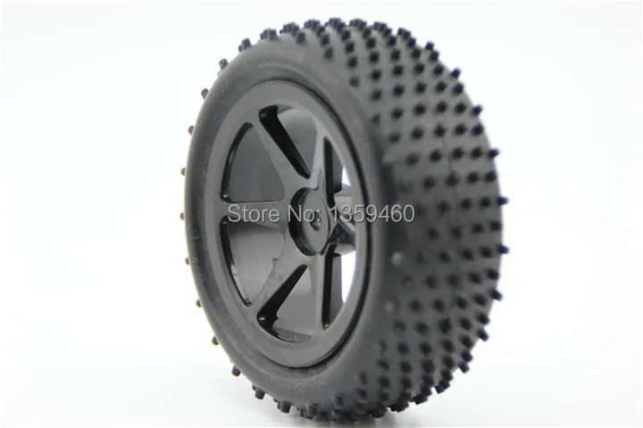 Pre-Glued 4pcs 1/10 Buggy Tires Tyre(Off-Road) 6 Spoke Black Wheel Rim fits for 1:10 4WD Buggy Car 1/10 Tire