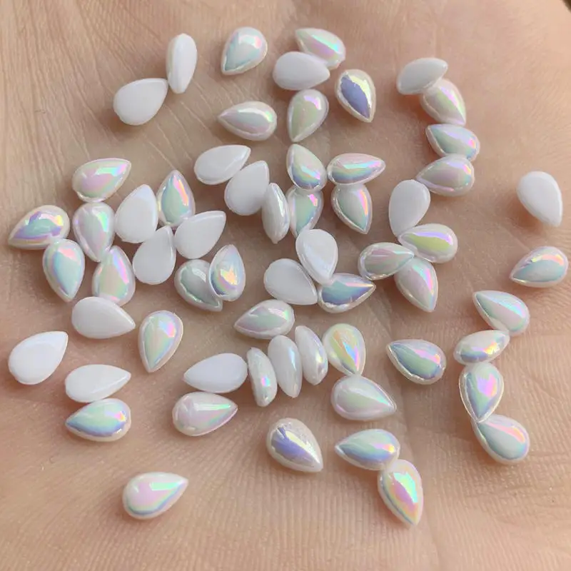 Pure white 4*6mm AB Drop Resin Rhinestones Flat Back Crystal Stones Non Sewing Scrapbook Beads for DIY Jewelry 200pcs -A56