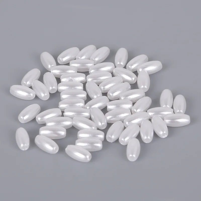 HMC 50-200pcs White Ivory Plastic ABS Imitation Pearl Beads Rice Oval Shape Loose Spacer Beads for Jewelry Making Findings
