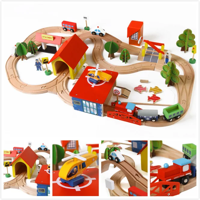 Educational toys, toys, small train, assembled wooden rail transit children building blocks toys