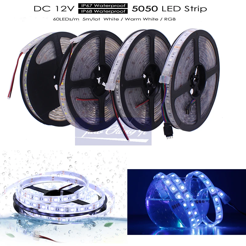 IP67 / IP68 Waterproof LED Strip 5050 DC12V 60 LED/M High Quality Silicon Tube Outdoors / Under Water LED Strip