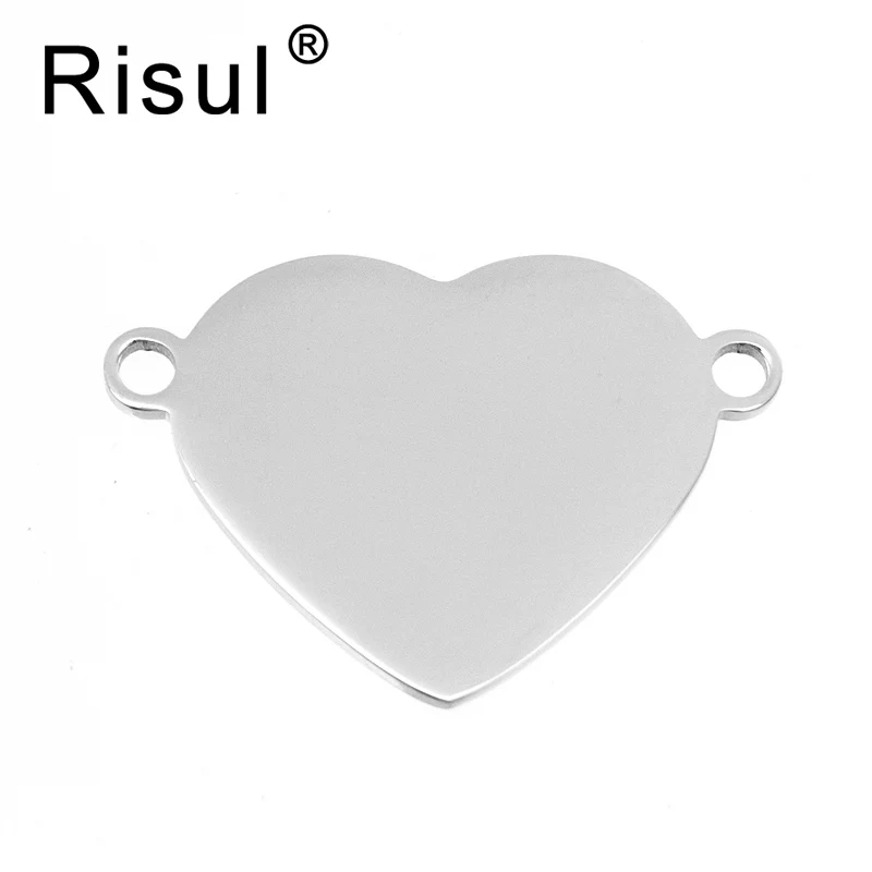 

Risul 2 loops Heart blank pendants personalized print pendant steel/gold color mirror polished Stainless steel high quality 50pc