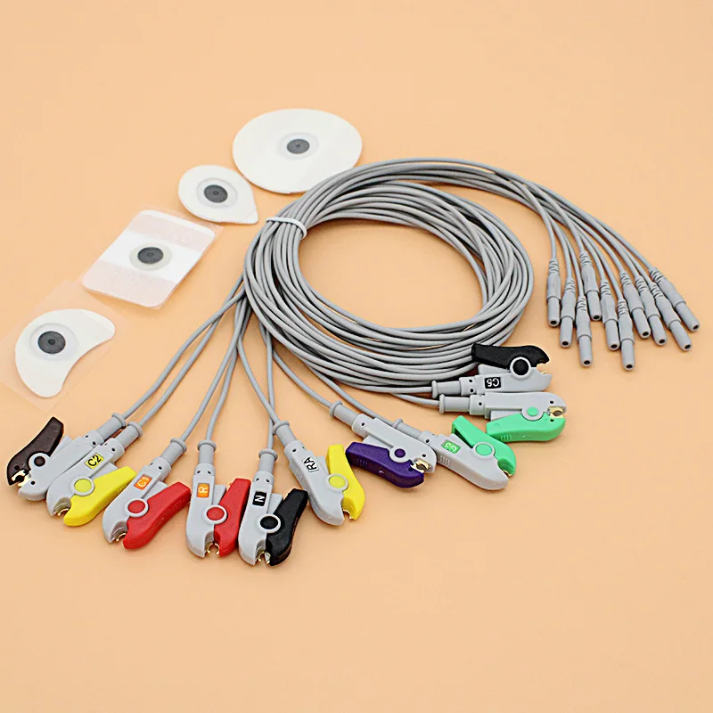 1.5mm din plug Holter ECG EKG EEG 10 lead cable and clip electrode leadwire for contec/GE/Biomedical holter ECG monitor.