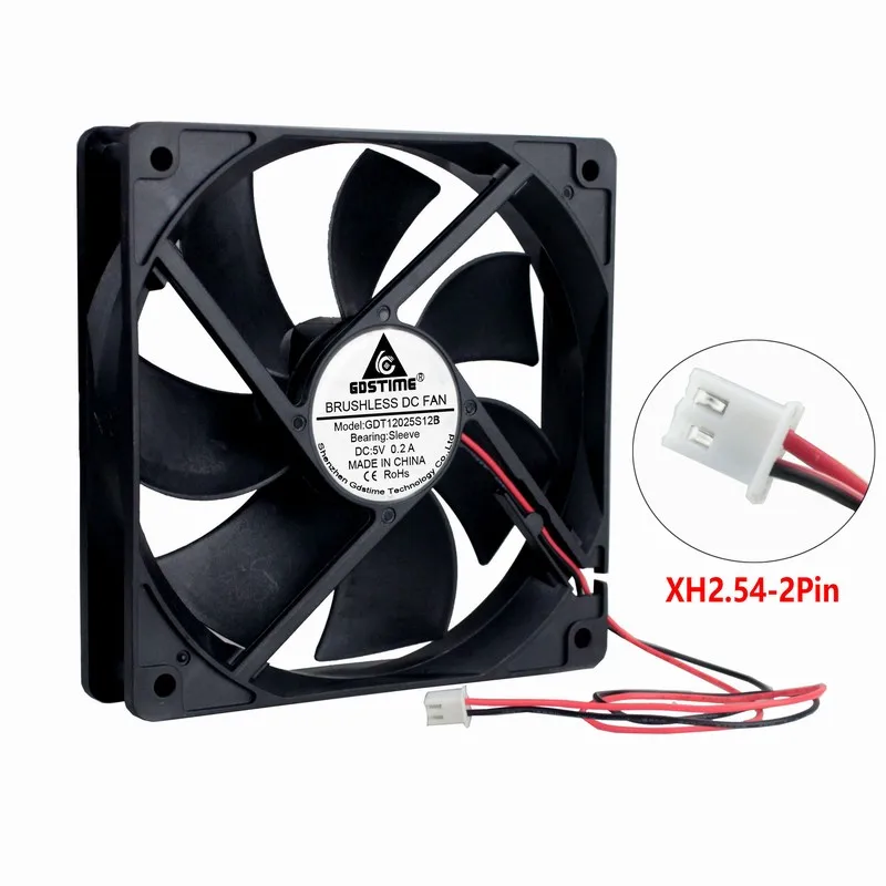 

Gdstime 100 Pcs 120mm*120mm DC Brushless PC Cooling Fan 5V 120mm x 25mm 2Pin Computer Motor Cooler 12cm 0.2A 1500RPM 12025