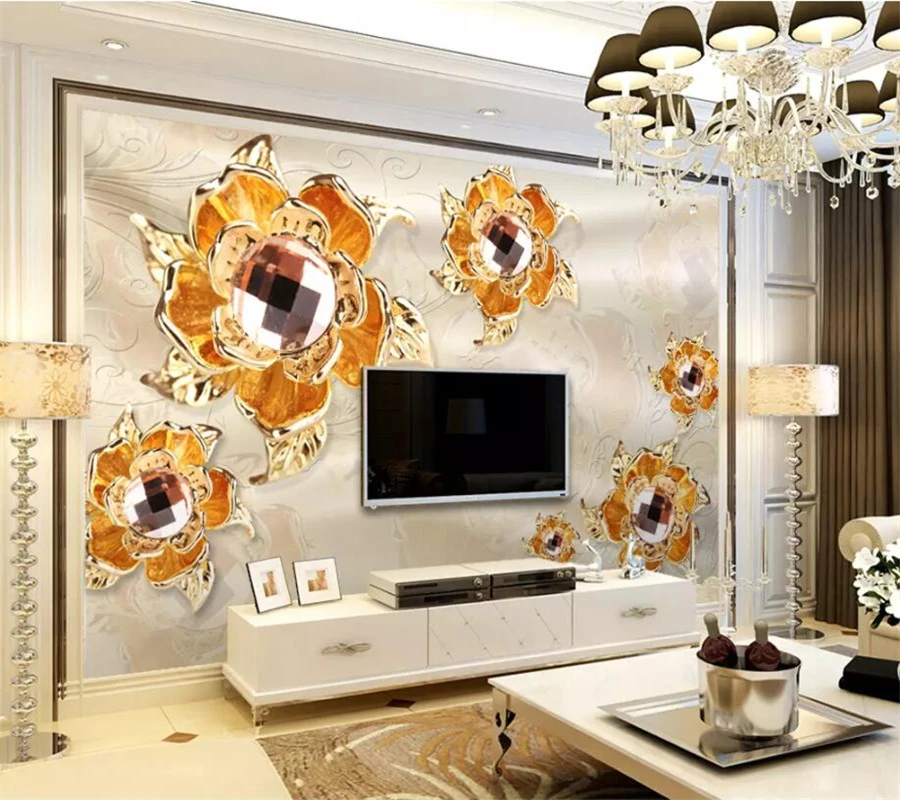 

wellyu papel de parede 3d custom wallpaper 3D stereo European luxury gold jewelry flower silk background wall papier peint