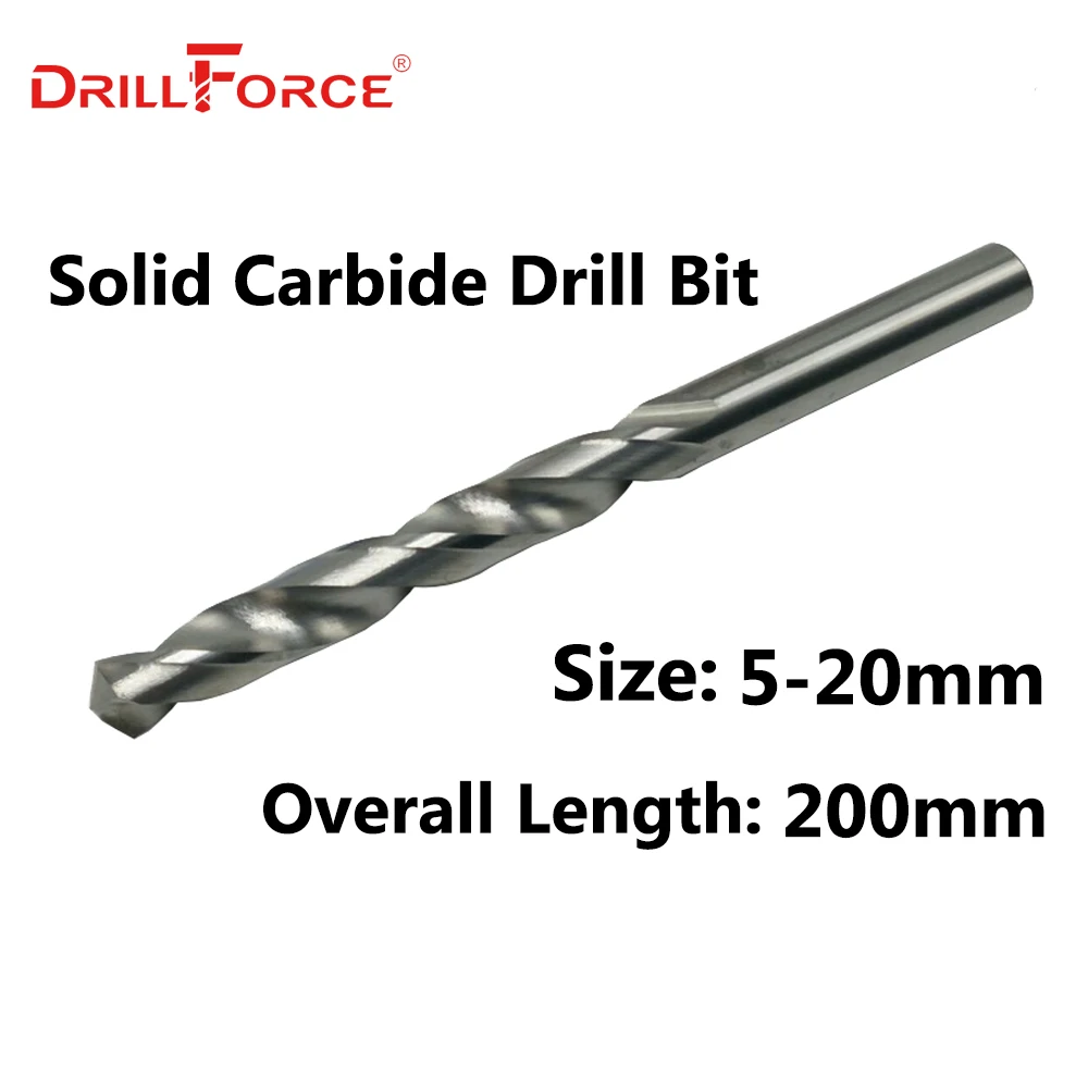 Drillforce 1 PC 5mm-20mmx200mm OAL Solid Carbide Bor Bit Set Terang Bulat Betis, spiral Flute Mata Bor untuk Logam