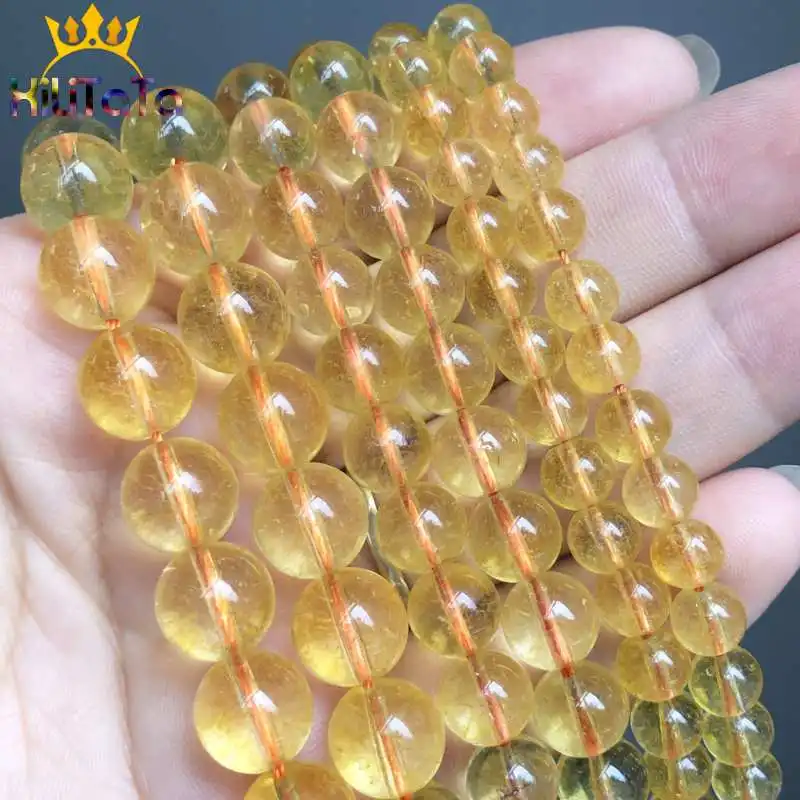 Yellow Citrines Crystal Beads Round Loose Stone Beads For Jewelry Making DIY Bracelet Necklace Accessories 15\'\' Strands 6/8/10mm