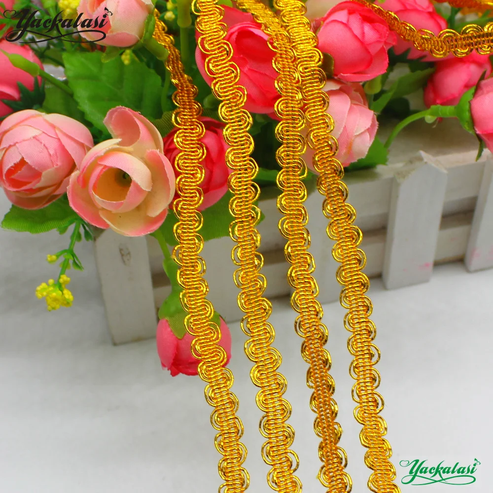 Bright Gold Silver Braided Lace Band Golden Cosplay Ribbons 25 Yards Costumes Appliqued Belt Sewing Apparel Trims 5MM-8MM Wide
