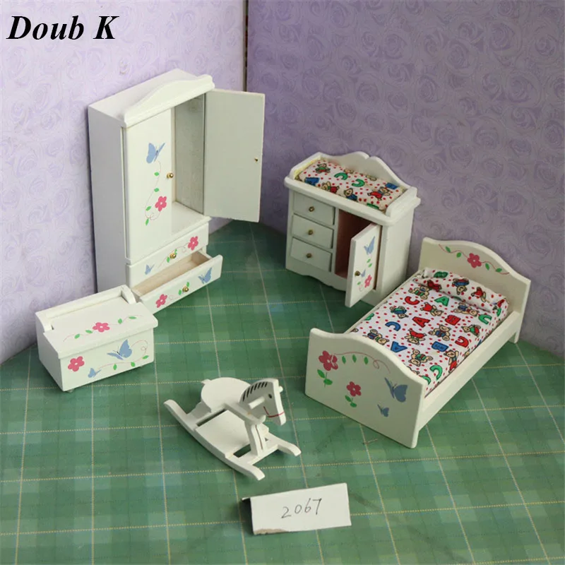 

Doub K 1:12 miniature dollhouse furniture wooden furniture bedroom set wood dolls house pretend play toys for girls children kid