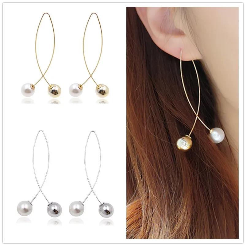 New Cross Imitation Pearl Earrings Long Simple Fashion Ear Women Wedding Jewelry Boucles D\'oreilles Pour Les Femmes