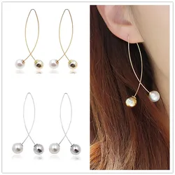 New Cross Imitation Pearl Earrings Long Simple Fashion Ear Women Wedding Jewelry Boucles D'oreilles Pour Les Femmes