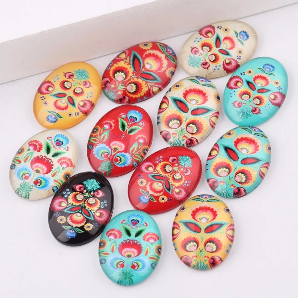 reidgaller Mixed Print image Glass Cabochon oval 13x18mm 18x25mm flatback handmade diy findings for pendants necklace