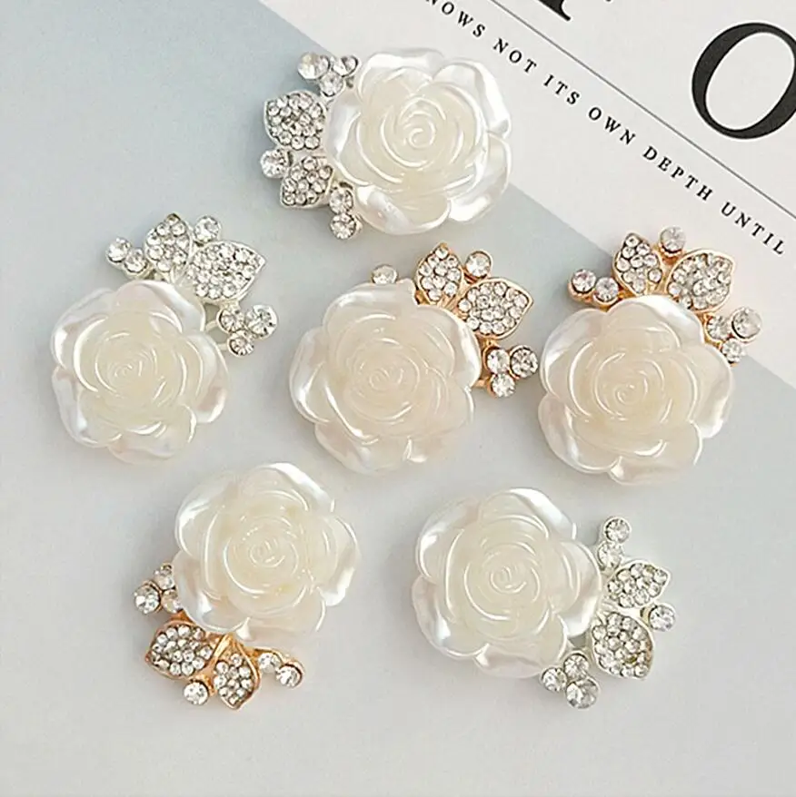 20pcs 3D Rose Silver/Gold Plated Crystals Rhinestones Button Bead Frog For Kids Hair Ornament Scrapbooking Bride Headwear Access