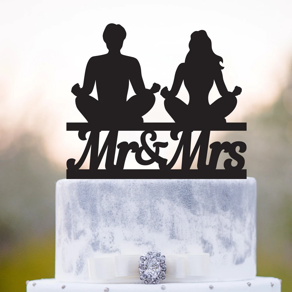 Meditation And Yoga Couple Wedding Cake Topper, Yoga pose wedding topper Decoration,Mr and Mrs,Bride and Groom