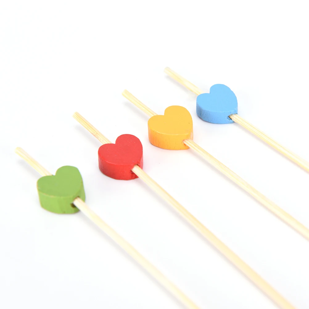 100pcs12cm Heart Bamboo Food Picks Buffet Cupcake Fruit Fork Party Cake Dessert Salad Vegetable Sticks Cocktail Toothpick Skewer