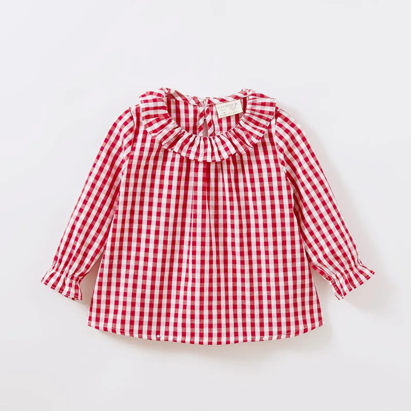 Girl\'s Plaid Shirts Cotton Long Sleeve Doll Collar Princess Shirt Children\'s Clothing Toddler Casual Tops Baby Girl Clothes