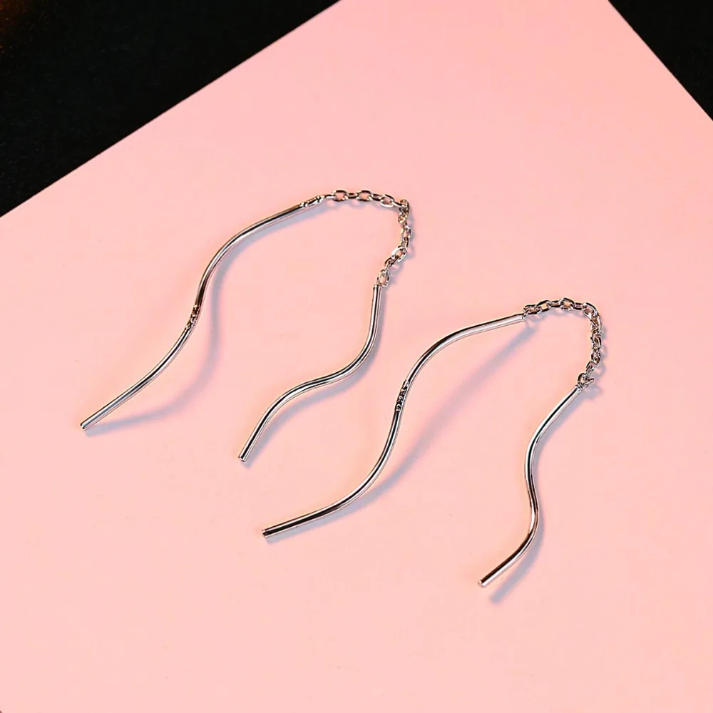 Solid Silver 925 Sterling Silver Simple Fringe Earrings Fashion Streamlined Wild Boutique Jewelry