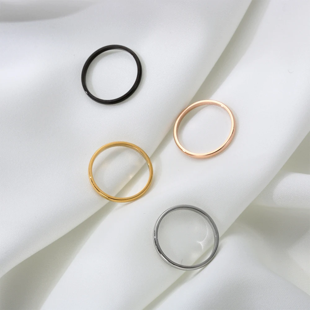 Simple 2mm Thin Stackable Ring Stainless Steel Finger Knuckle Rings Plain Band for Women Girl Party Jewelry Size 3-10