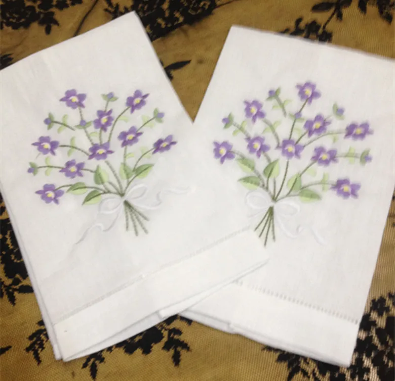 

Fashion Unisex Handkerchiefs 12PCS/Lot 14x21" Linen Vintage Holiday Handkerchief Towels Embroidered Floral Hankies For Occasions