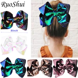 8 inch Hot Sale Big Rainbow Mermaid Large Hair Bow Hairgrips Alligator Children Girls Hair Accessories Party Festival Headwear