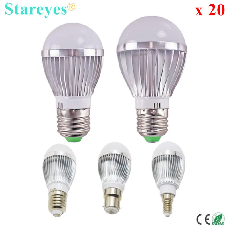 

Free shipping 20 pcs Dimmable Bubble Ball Bulb AC 85-265V 5W 4W 3W E14 E27 B22 GU10 High power LED Globe lamp Bulb light