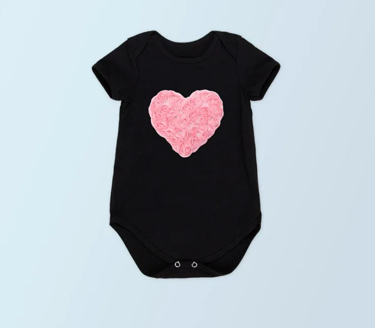 New Birthday Gifts Girls Jumpsuit Baby Kids Heart Print Bodysuit For Newborn Summer Cotton Clothes Christmas Party Black