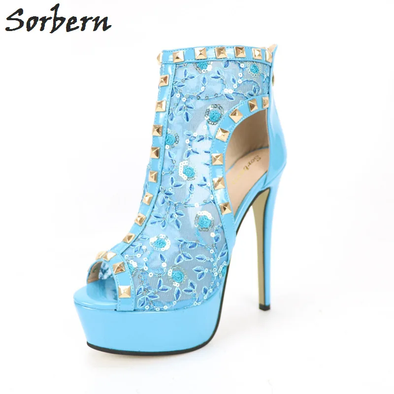 

Sorbern Fresh Mesh Embroider Women Pump Heels Open Toe Platform Shoes Ladies Summer Hollow Out Shoes Plus Size 12 Female Shoes