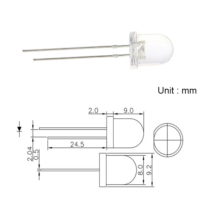 50PCS 8MM White LED Water Clear DIP-2 Lamp 3V 20mA 2PINS Ultra Bright Light Beads FREE SHIPPING