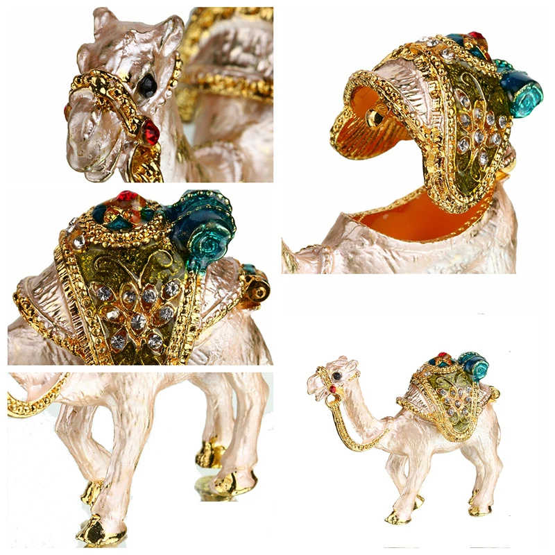 H&D Camel Trinket Boxes Ornament Crystals ,Hand-painted Patterns Jewelry Box Hinged Collectible Ring Display Holders for Women