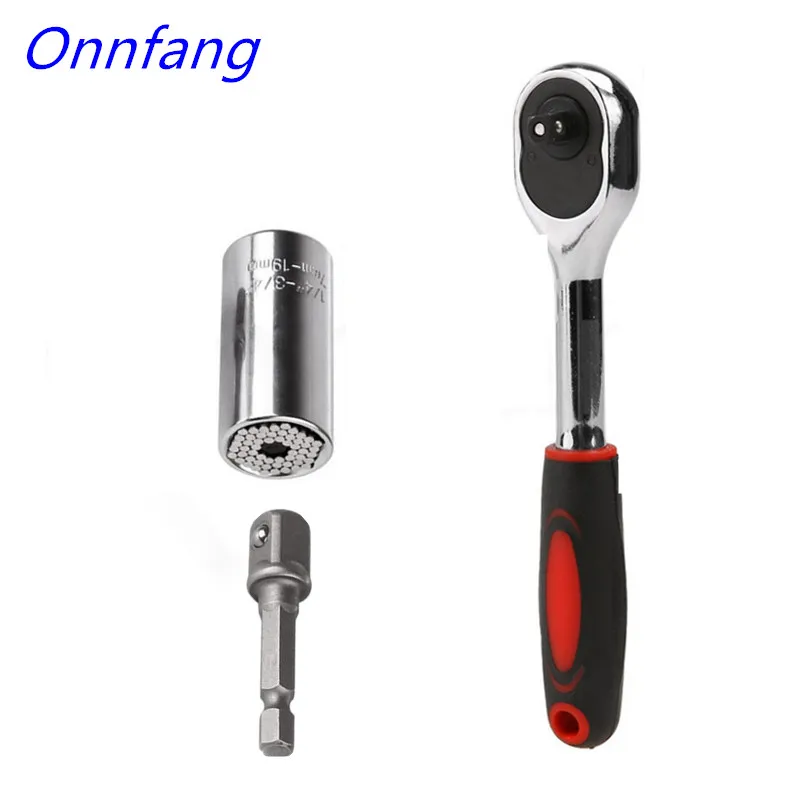 

Onnfang Spanner Universal Ratchet Wrench Socket Multi Function 7-19mm Power Drill Adapter Car Hand Tools