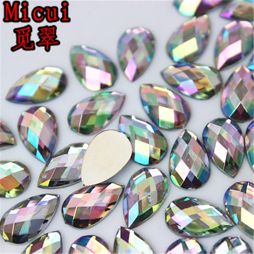 Micui 100PCS 8*13mm Acrylic Rhinestone Water Drop Acrylic Flatback Strass Crystal Stones For Dress Crafts Decorations MC762