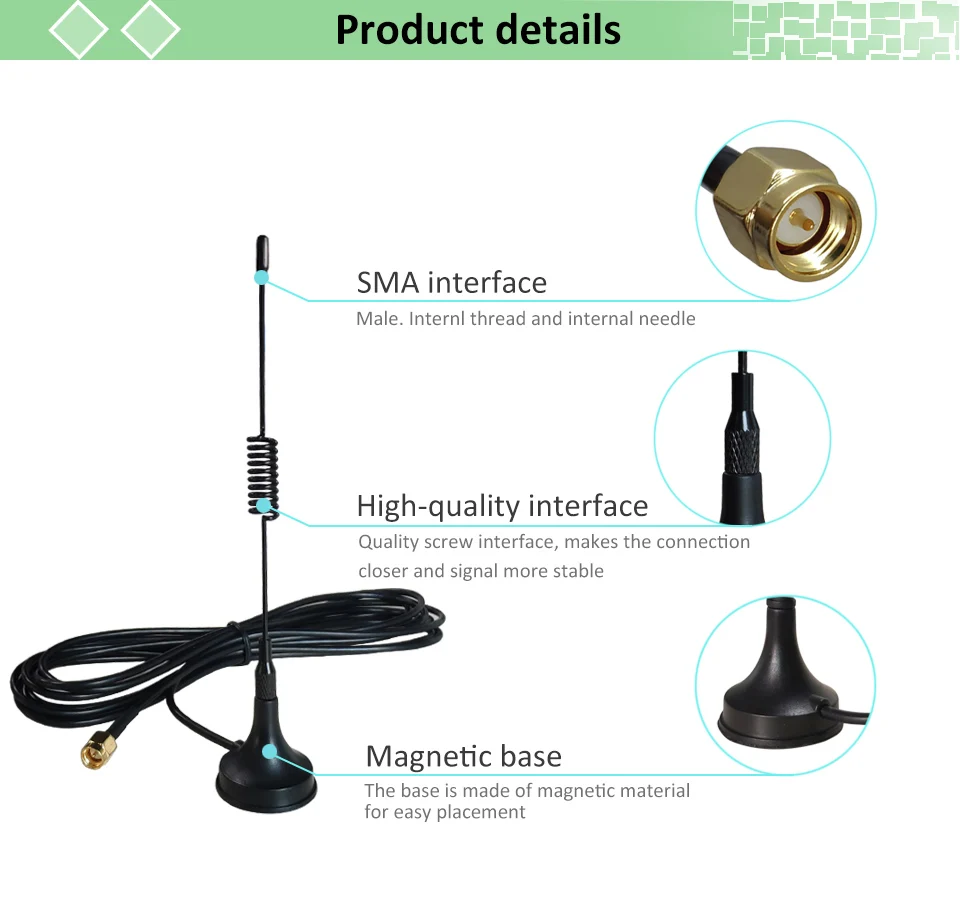 GWS 5p 5dbi 433Mhz IOT 433 MHz Antenne GSM SMA Stecker Magnetfuß Funksignalverstärker CE-Zertifiziert OEM Großhandel – Detail 6