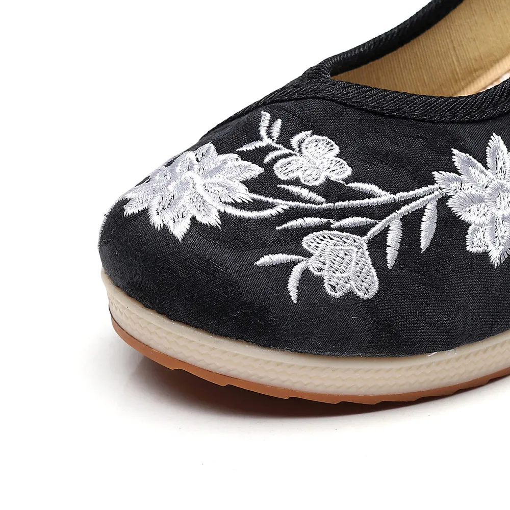 Veowalk Vegan Women Embroidered Canvas Wedge Platform Shoes Comfort Cotton Embroidery Vintage Ladies Casual Wedged High Heels