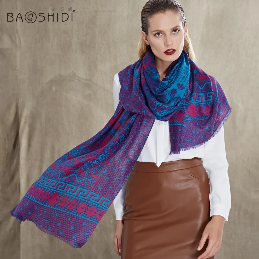 

Beautiful 100% Wool Scarf Printing Oblong Scarves Extra-Large Wrap Soft Shaw 70X20 Inch 200X50cm