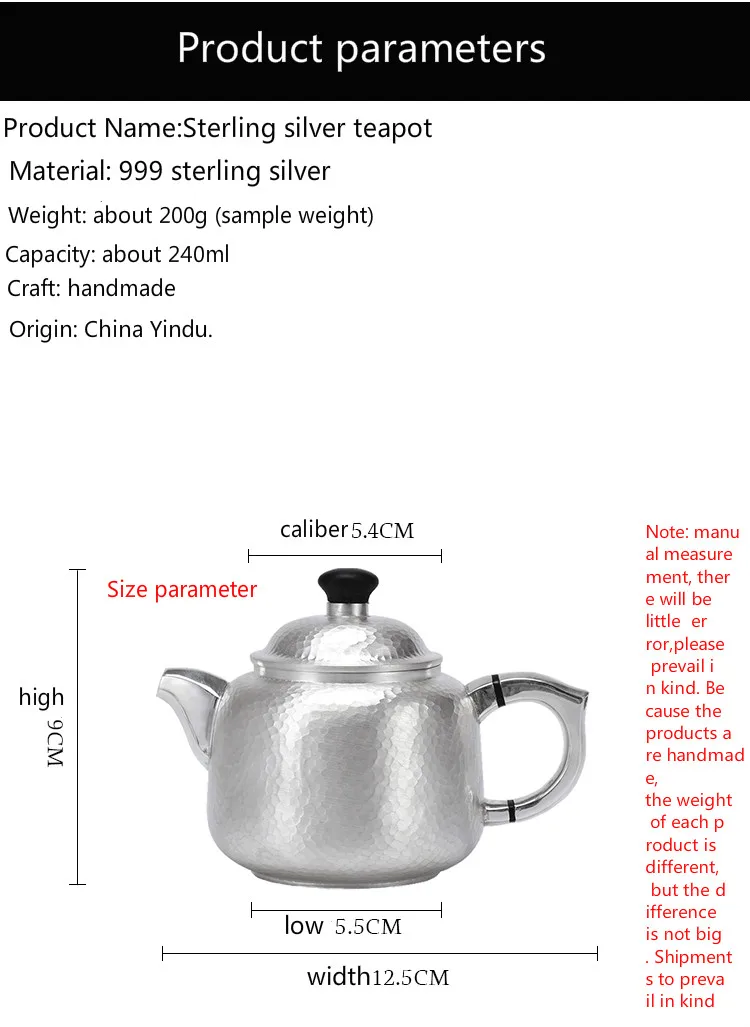 High grade Silver made Tea Kettle Vacuum Thermos cup Coffee cup  Kung Fu Tea gift for family and friends kitchen office tea set