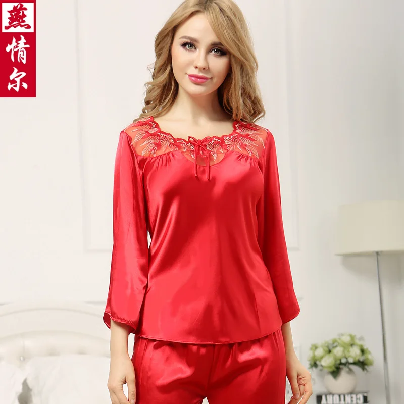 Couples Silk Sleepwear Lady Summer Pajamas Men's Sexy Silk Pajamas Boutique Silk Wedding Homewear Lovers Nightwear  D-2156