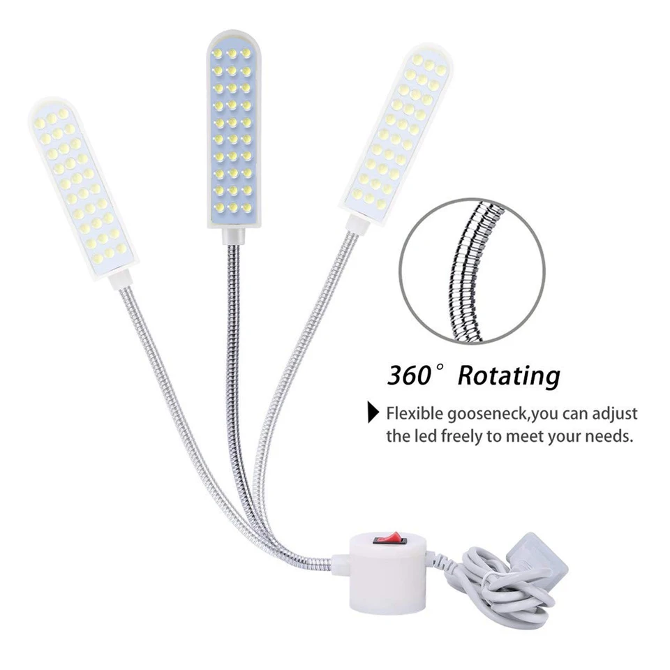 Luz LED portátil para máquina de coser, Base de montaje magnético, lámpara de cuello de cisne para torno de máquina de coser, iluminación Industrial, 10/20/30LED