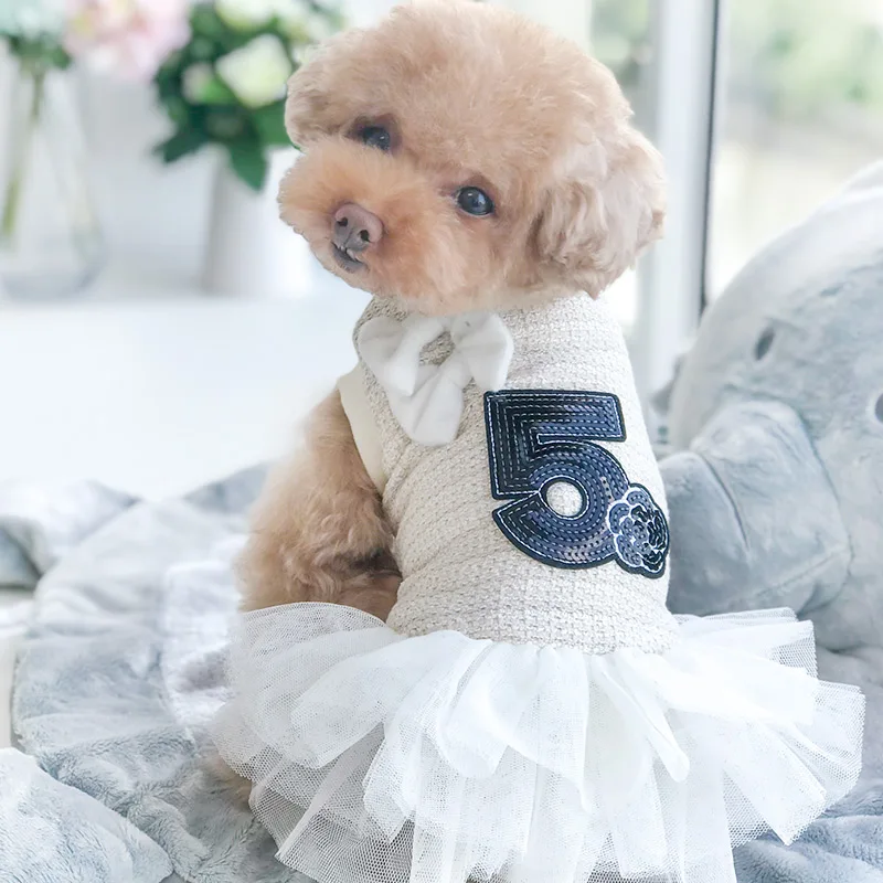 Rose Luxury Dog Clothes Dress Winter Thick Princess Bow Wedding Little Small Animals Pet Cat Costume Skirt For Terrier York Pugs